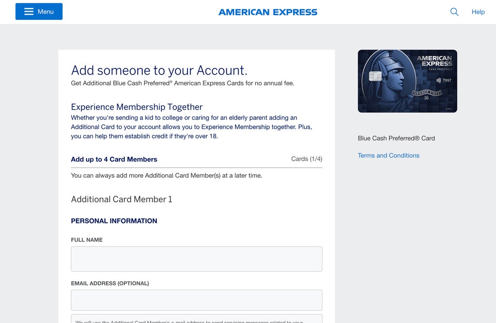 American Express website -how to add an authorized user
