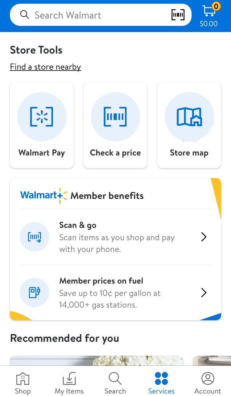 Walmart Pay screen