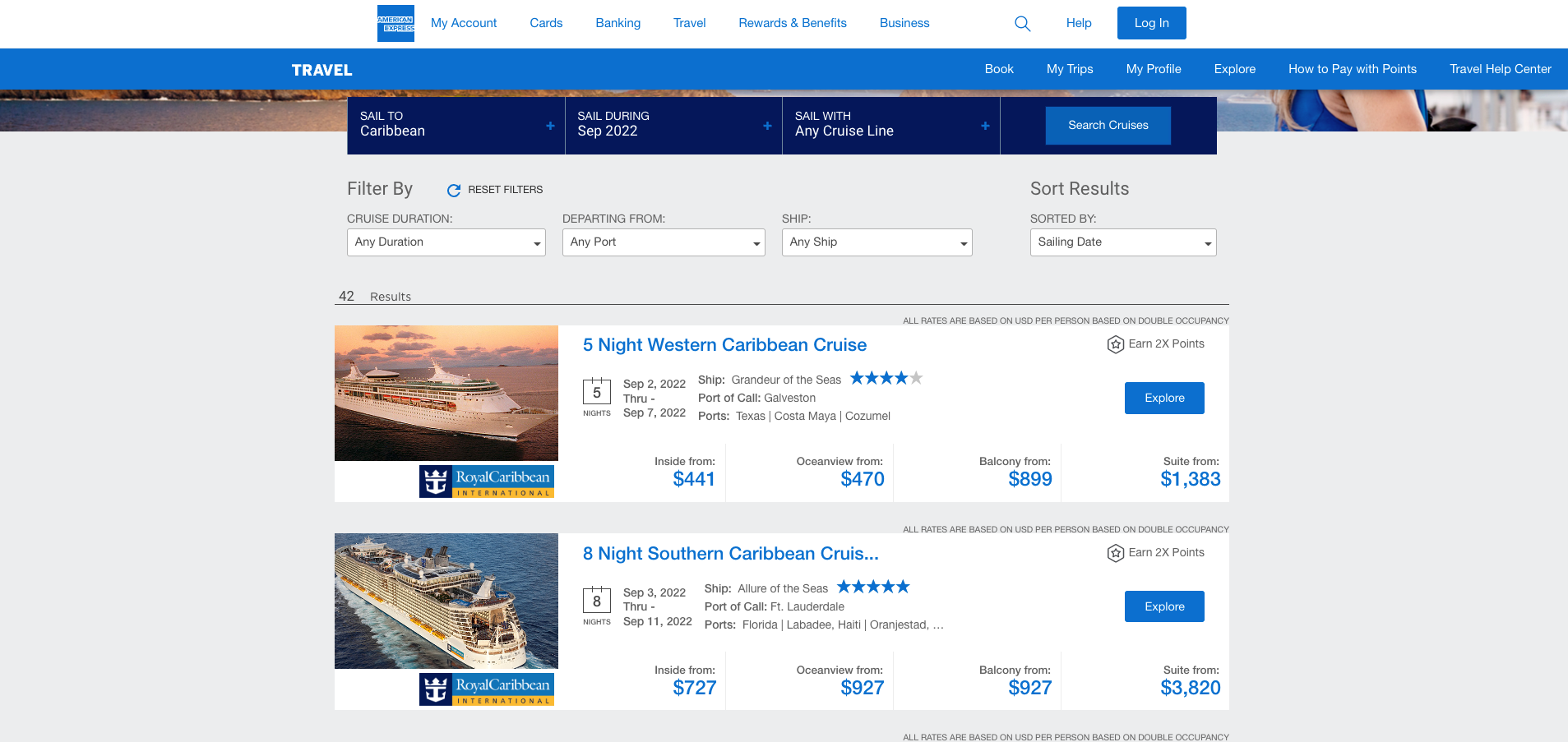 booking cruises amex portal